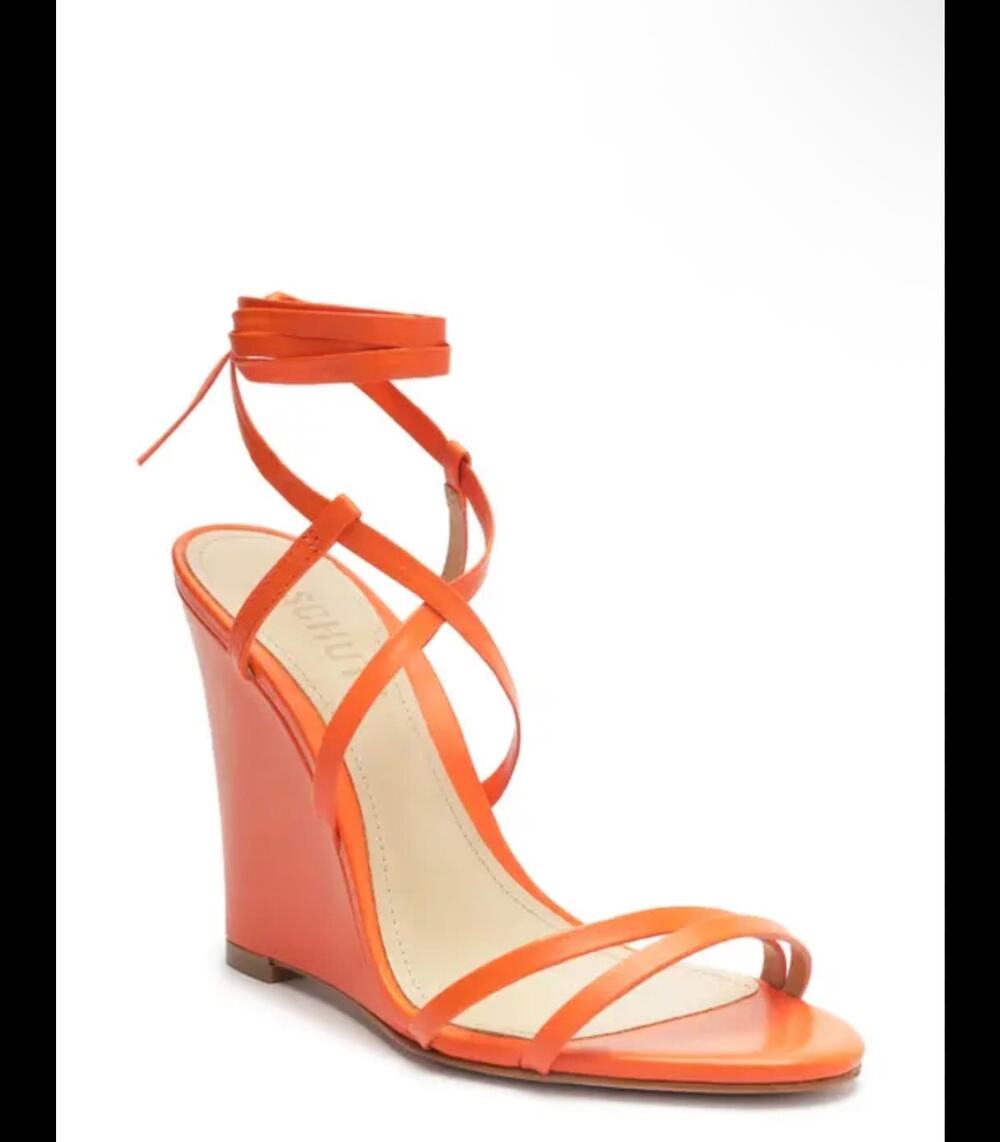 Schutz Strappy Leather Heeled Sandals - Deonne Casual flame orange sz 7